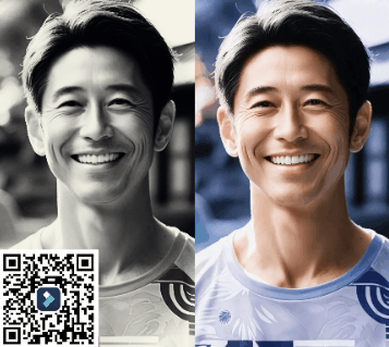 若いころのお父さんの白黒写真をカラー化し、画像をアニメーションで動かす