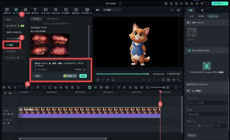 Filmoraのストックタブインターフェース