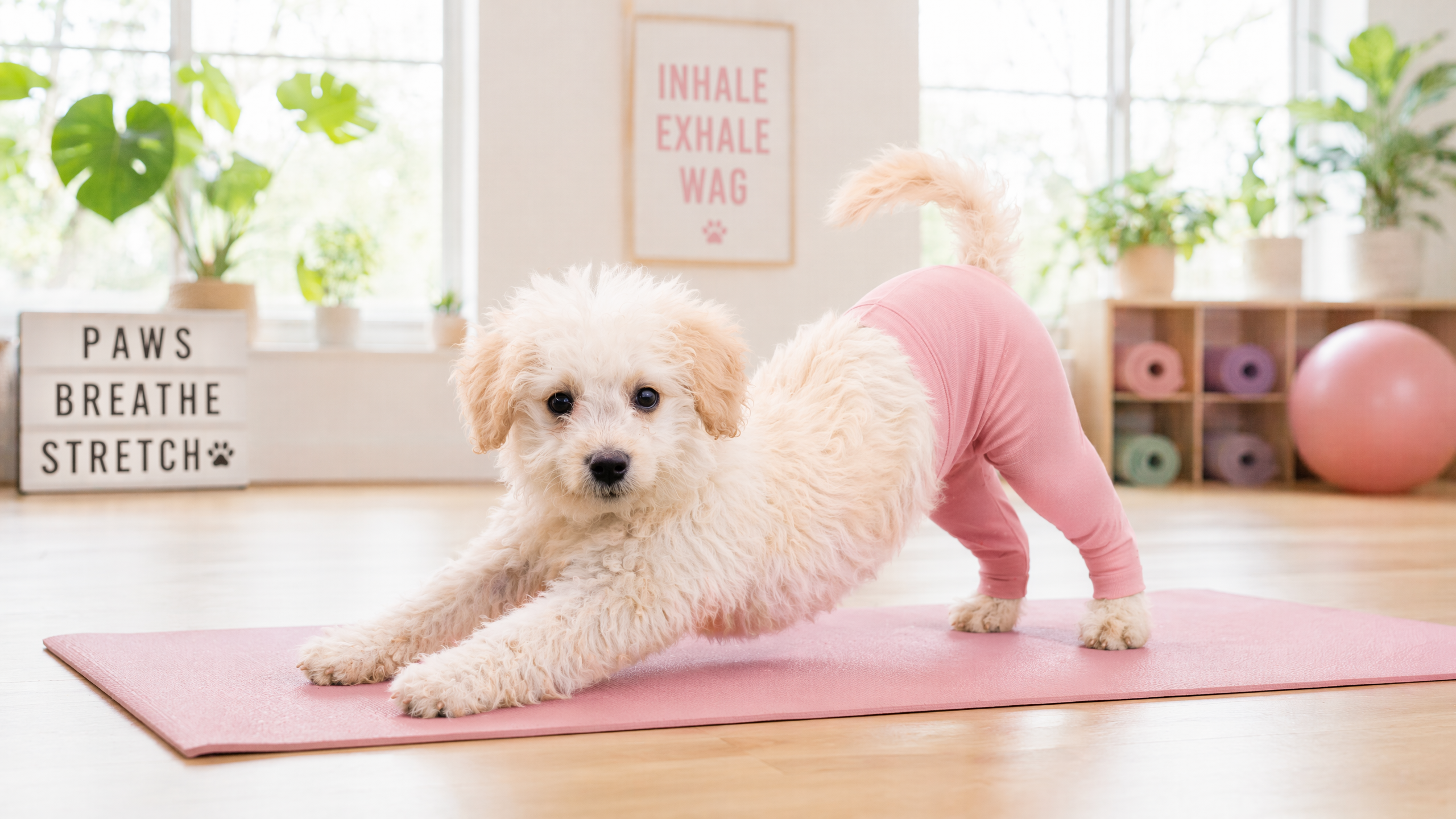 猫や犬にヨガパンツ履かせるAI画像の作成例