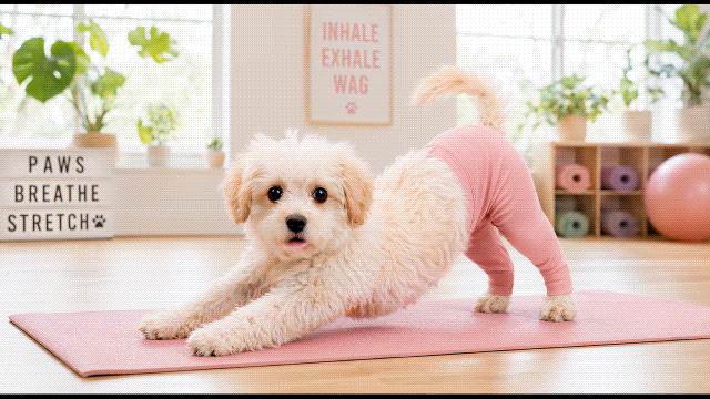 猫や犬にヨガパンツ履かせるAI動画の作成例