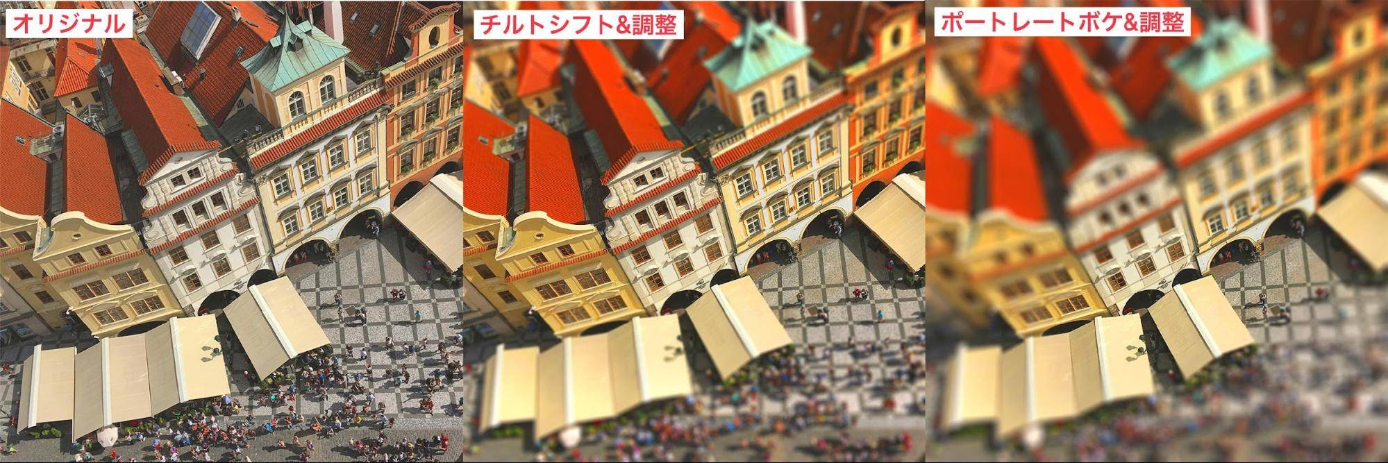 ミニチュア風写真の色味とコントラストを整える例