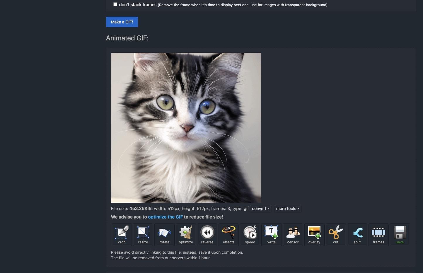 「Make a GIF!」をクリックしてGIFを作成