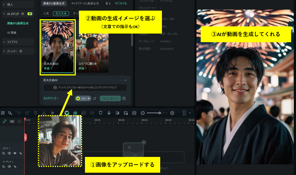 Filmora-画像から動画生成