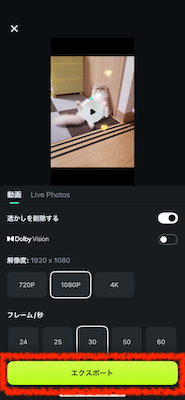 「エクスポート」をタップ