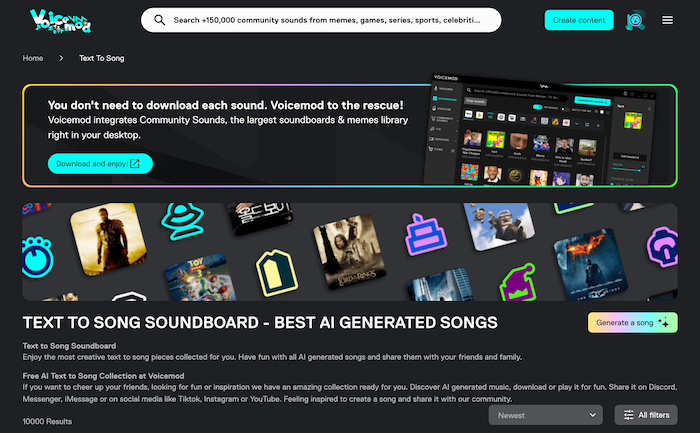 AI歌詞作成ツール-Voicemod Text to Song