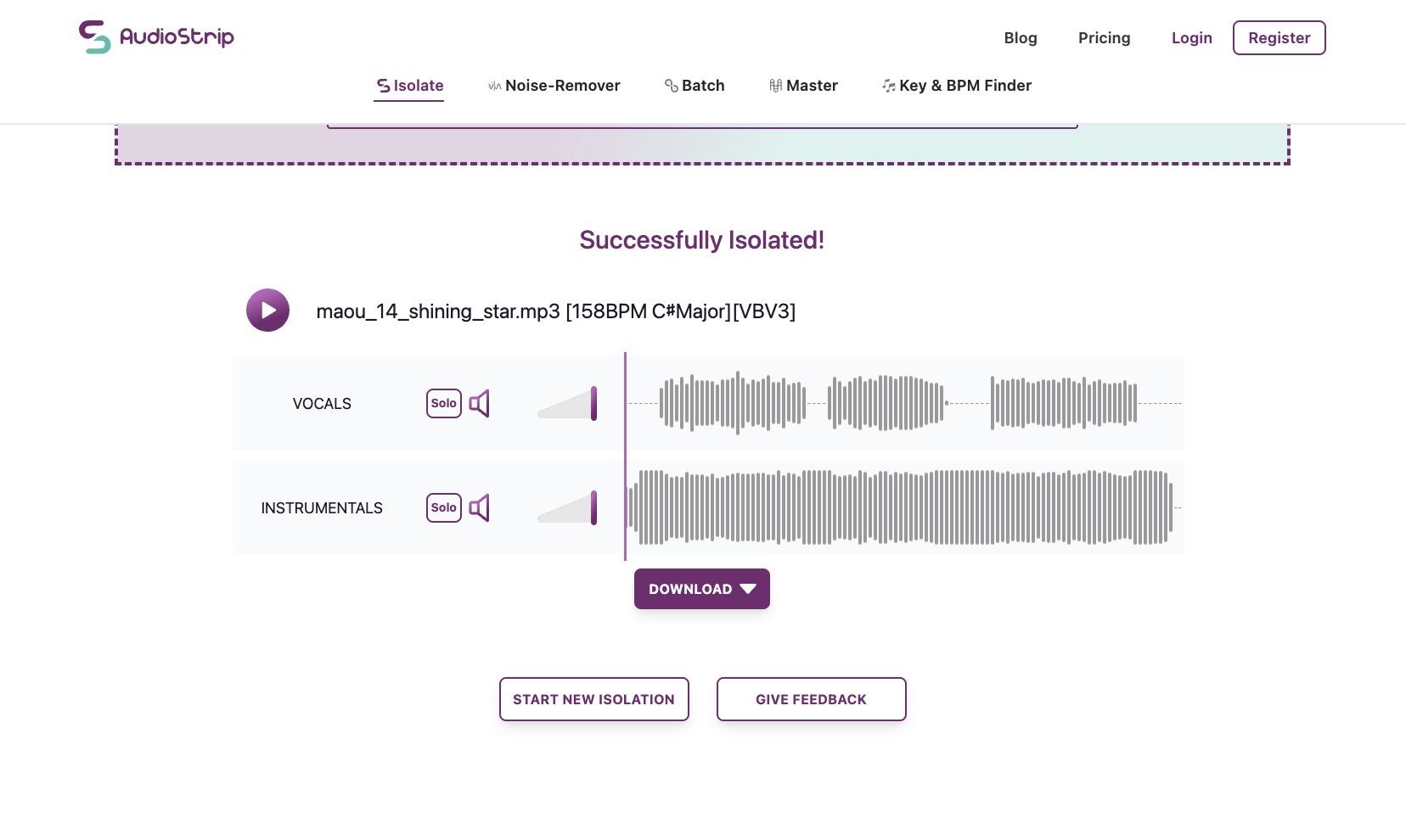 ボーカル抽出無料サイト-AudioStrip