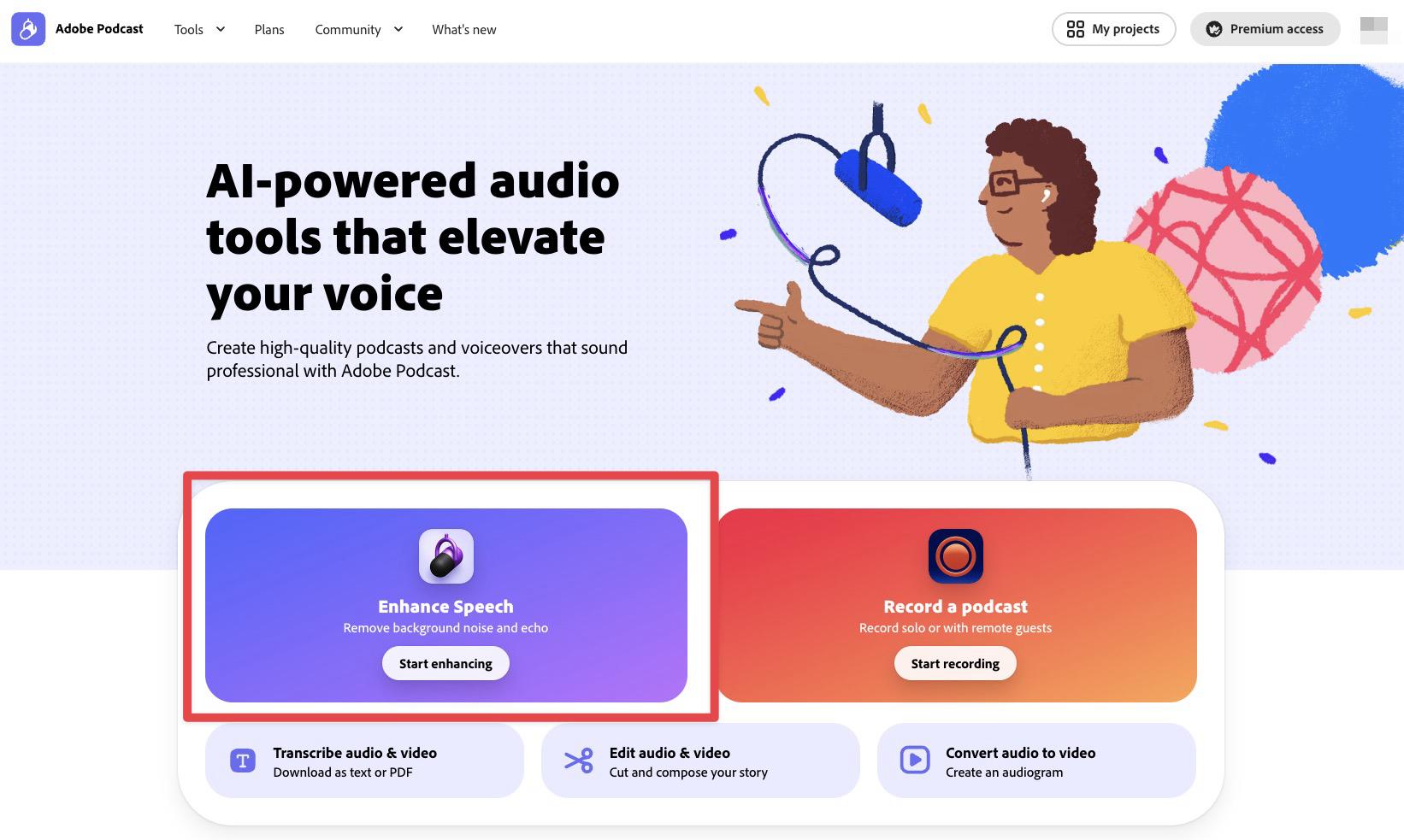 「Adobe Podcast」にアクセス