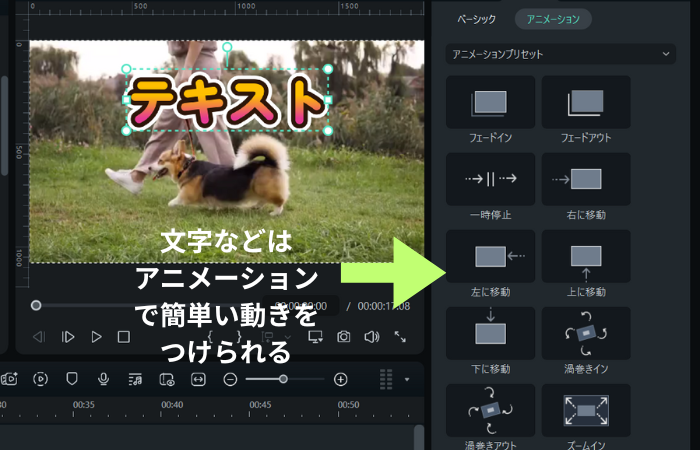 「アニメーション」をクリック