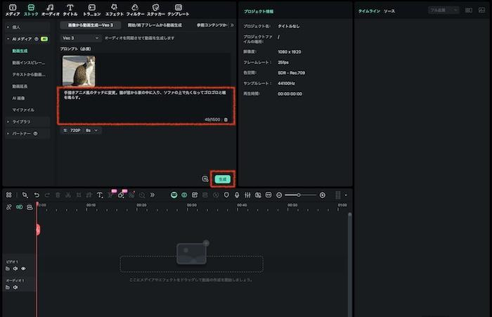 「生成」をクリック