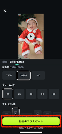 「エクスポート」をタップ