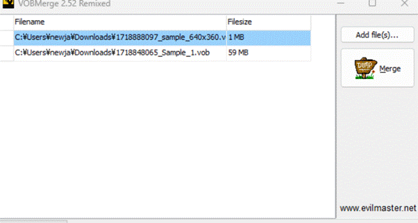 VOBMergeでVOBファイル結合ステップ