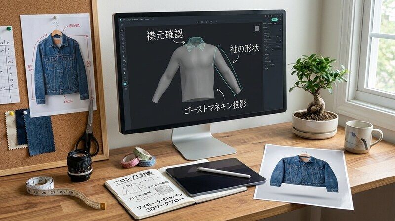 FilmoraでAI画像からプロンプト生成を使って3Dゴーストマネキン生成の商品画像を作るイメージ