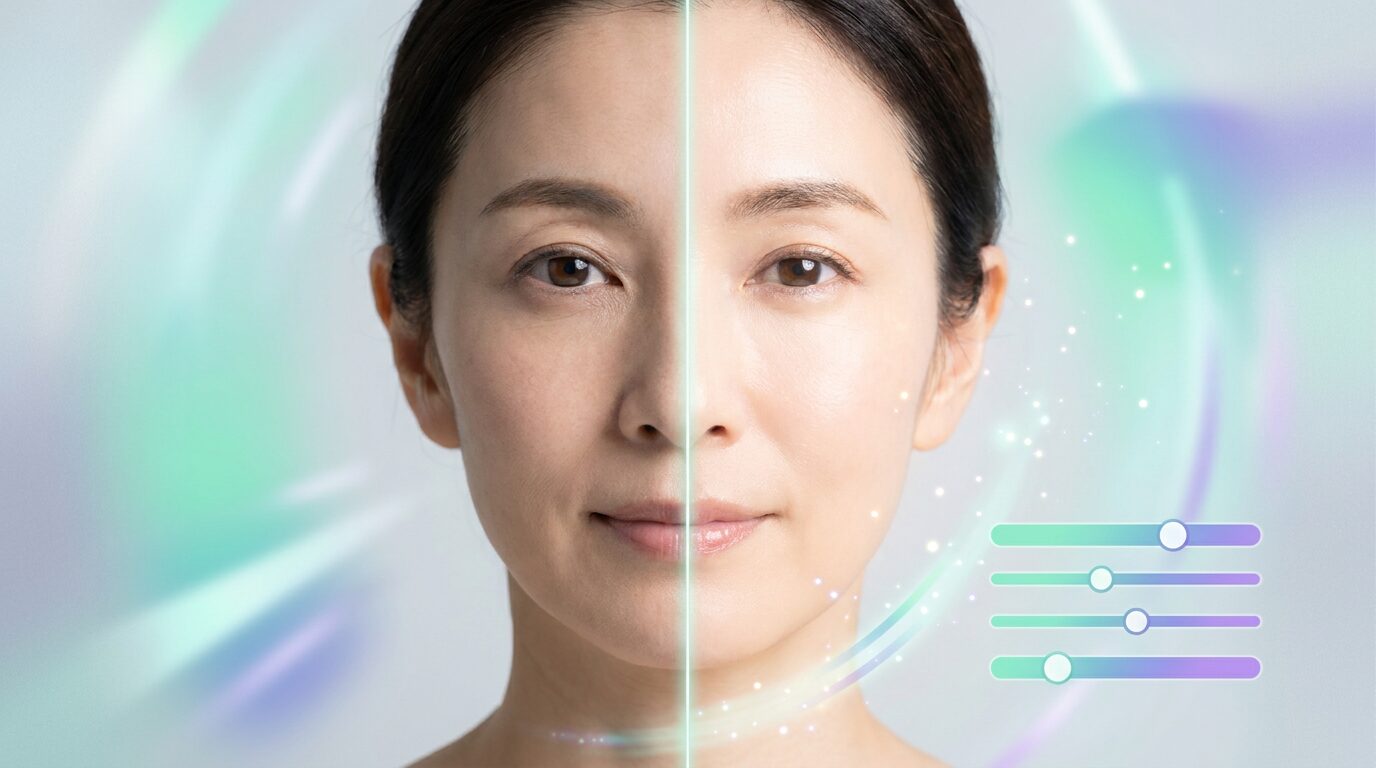 FilmoraのAIレタッチ美顔フィルターでAI年齢変換後の肌や顔色を自然に整える