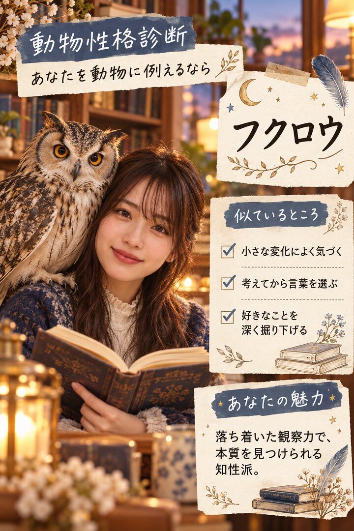 かわいいカード風のAI動物診断画像