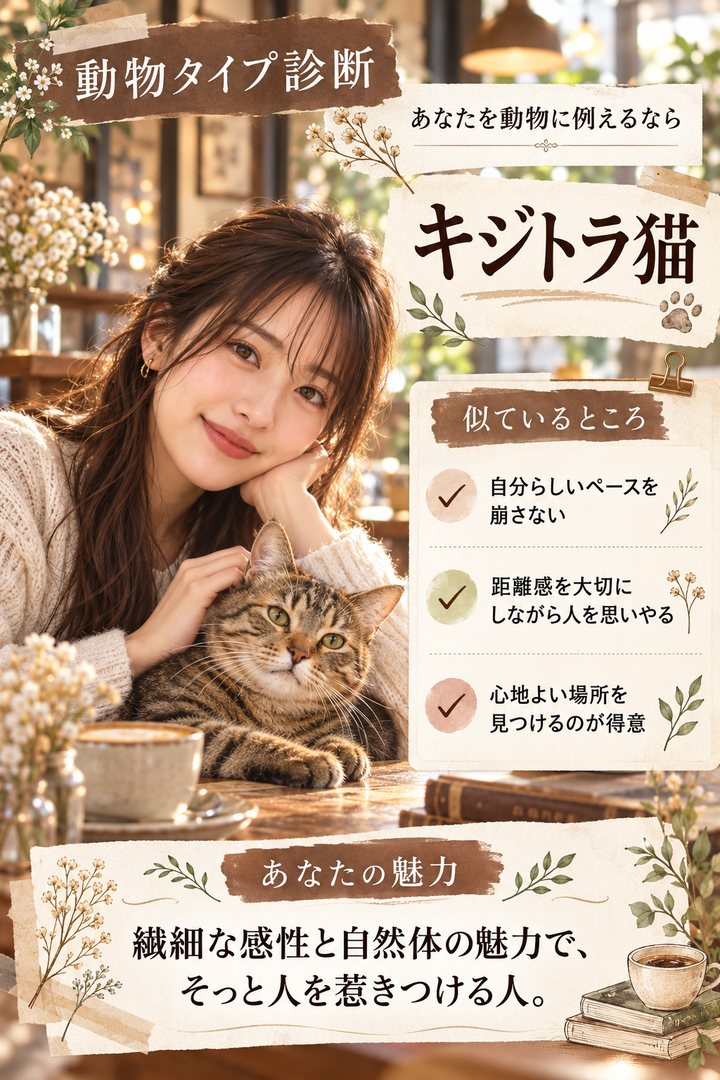 雑誌プロフィール風のチャッピー動物診断画像