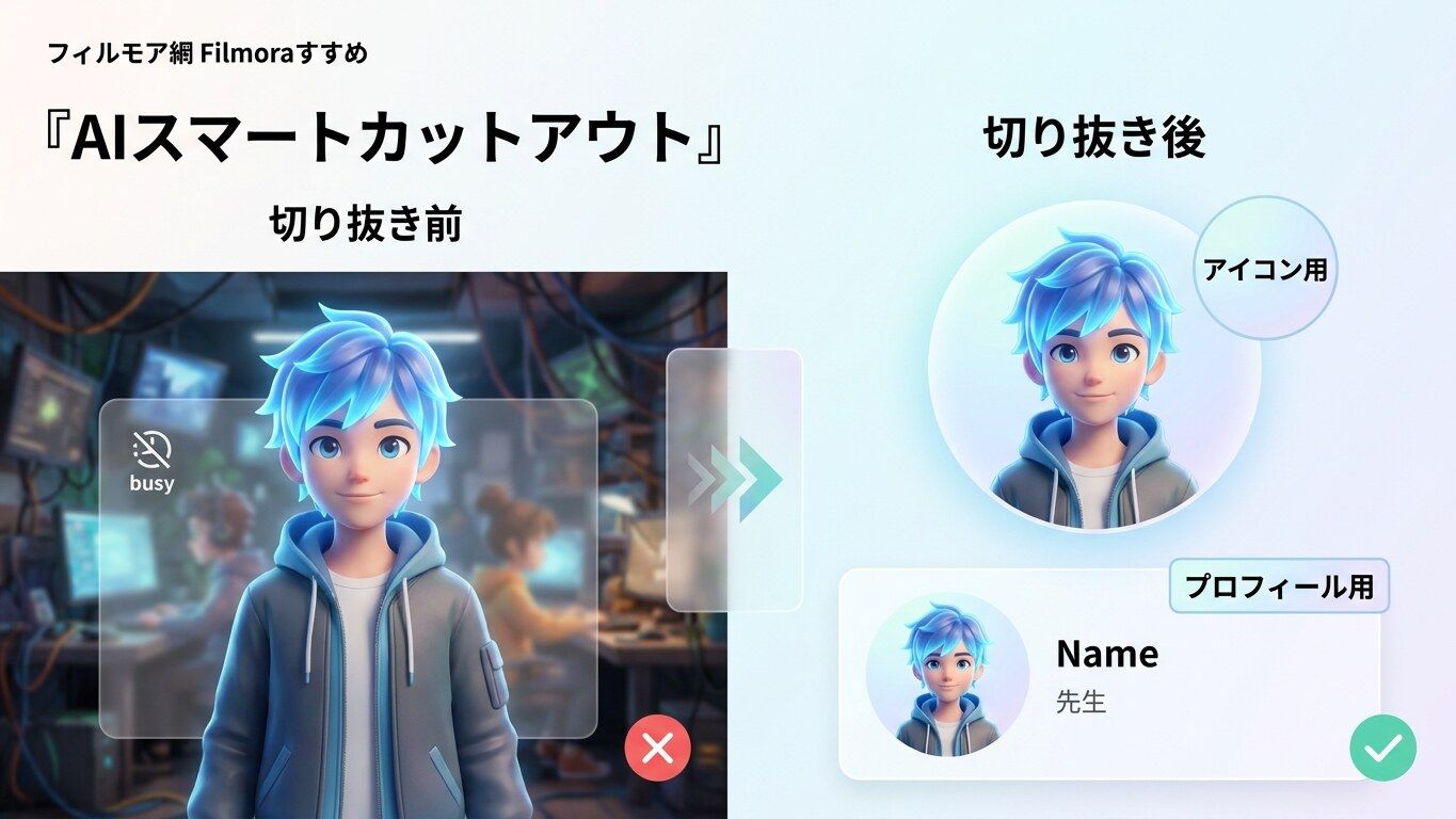FilmoraのAIスマートカットアウトでAIアバター画像の背景と主役を整理