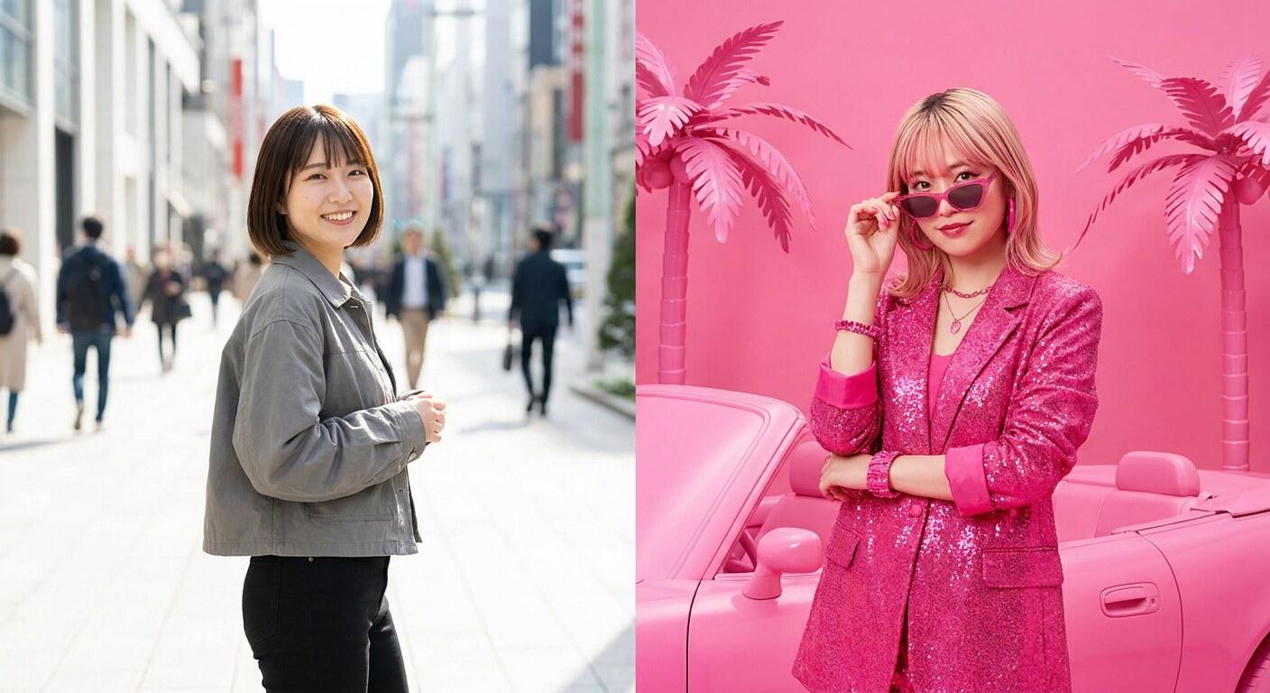 FilmoraのAI画像生成で日本人の写真をAIバービー化する作例