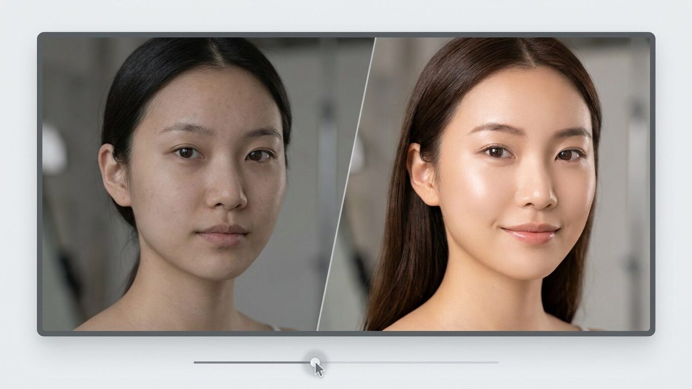 FilmoraのAIレタッチ美顔フィルターで美女画像を整えるイメージ