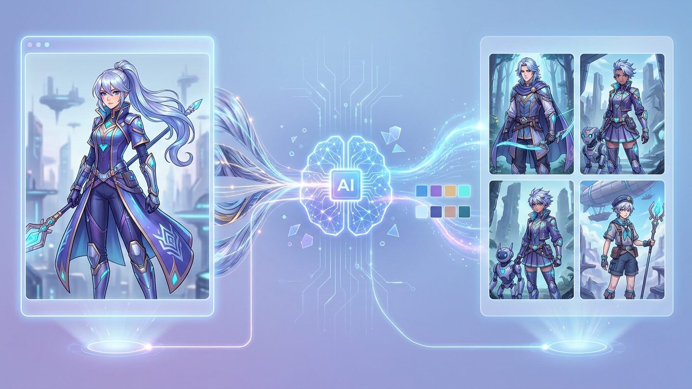 FilmoraのAI画像からプロンプト生成でキャラテイストを再現するイメージ