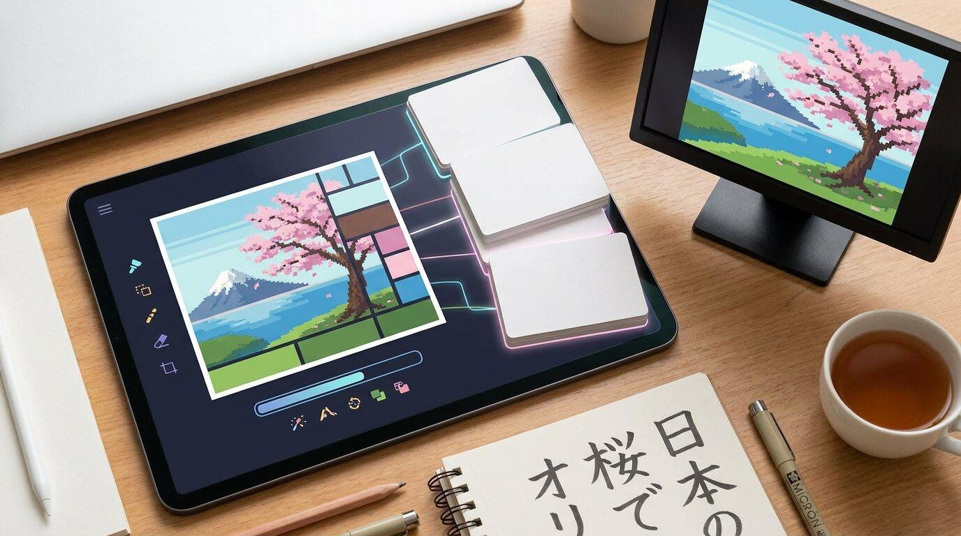 FilmoraのAI画像からプロンプト生成でAIドット絵を作るイメージ