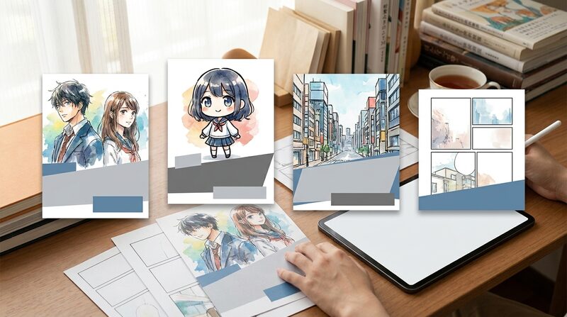 FilmoraのAIサムネイルエディターで同人誌告知画像を作るイメージ