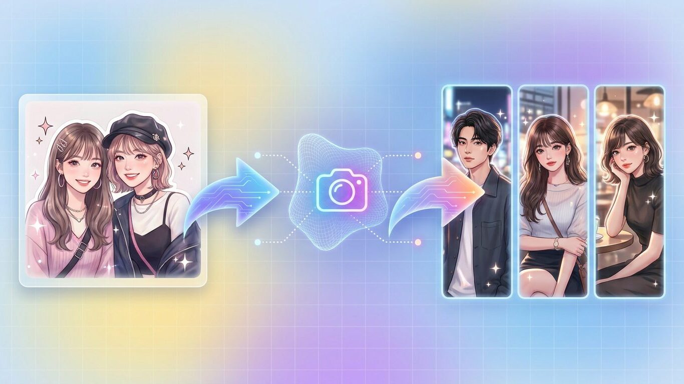 FilmoraのAI画像からプロンプト生成で顔入れ替えテイストを再現するイメージ