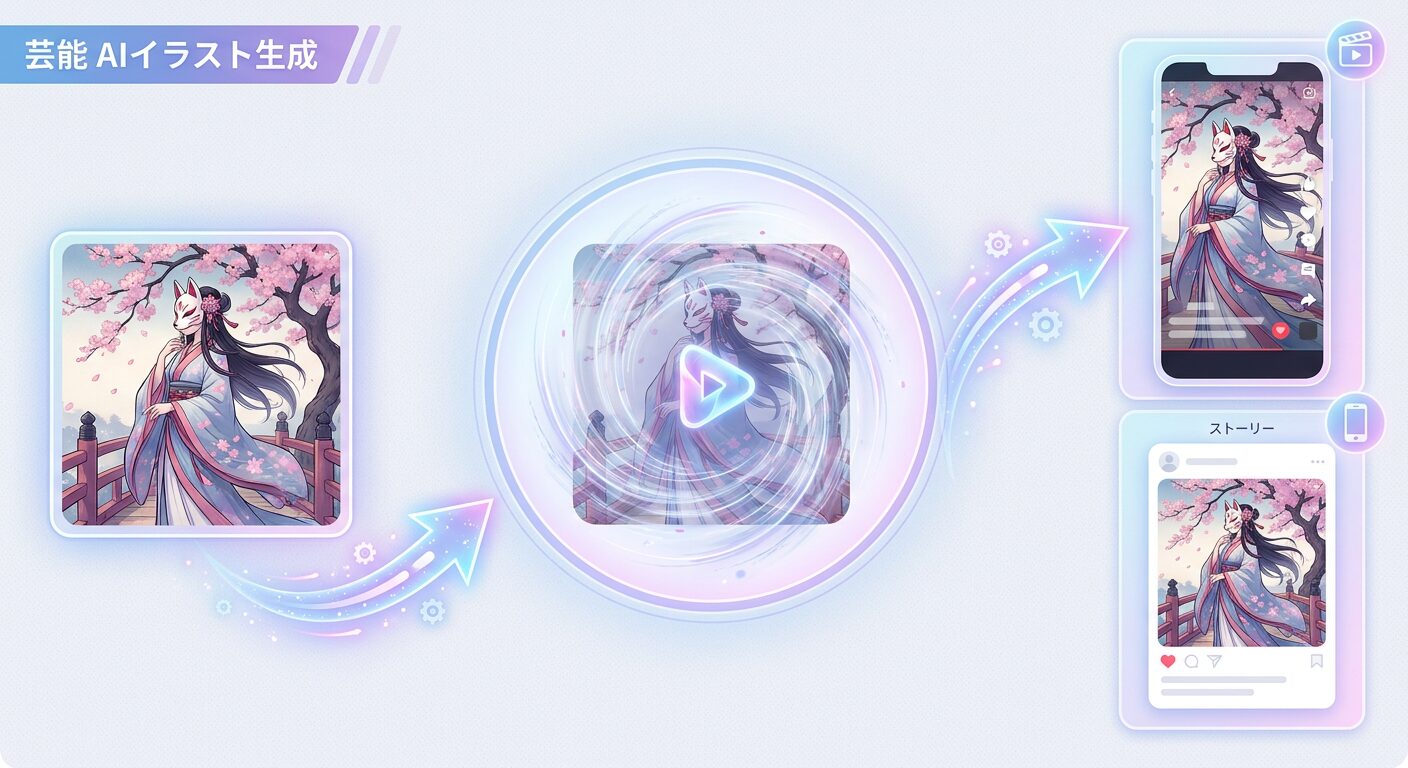 FilmoraのAI画像から動画生成でAIイラストを動画化するイメージ