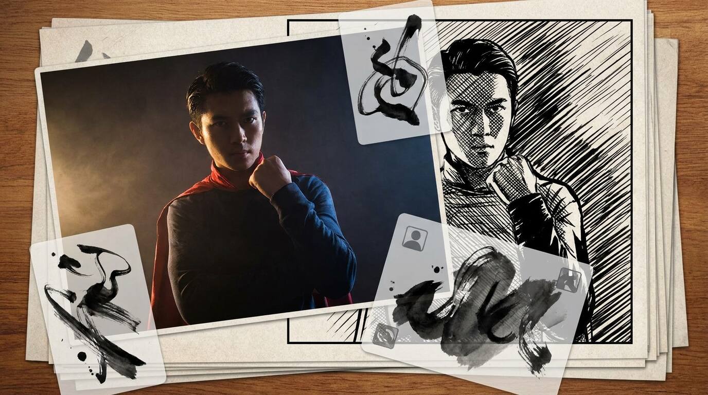 FilmoraのAI画像からプロンプト生成でAIジョジョ風フィルター画像を作るイメージ