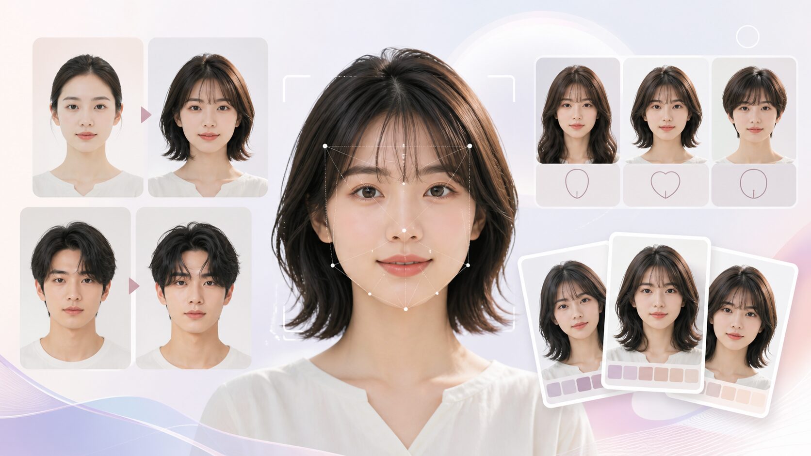 FilmoraのGPT Image 2でAI顔タイプ診断のbefore after結果カードを量産するイメージ