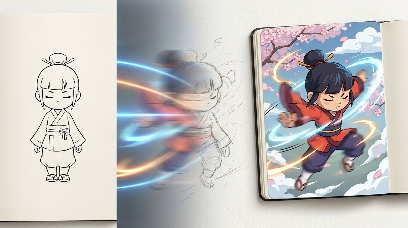 FilmoraのAI画像から動画生成で線画を動画に展開