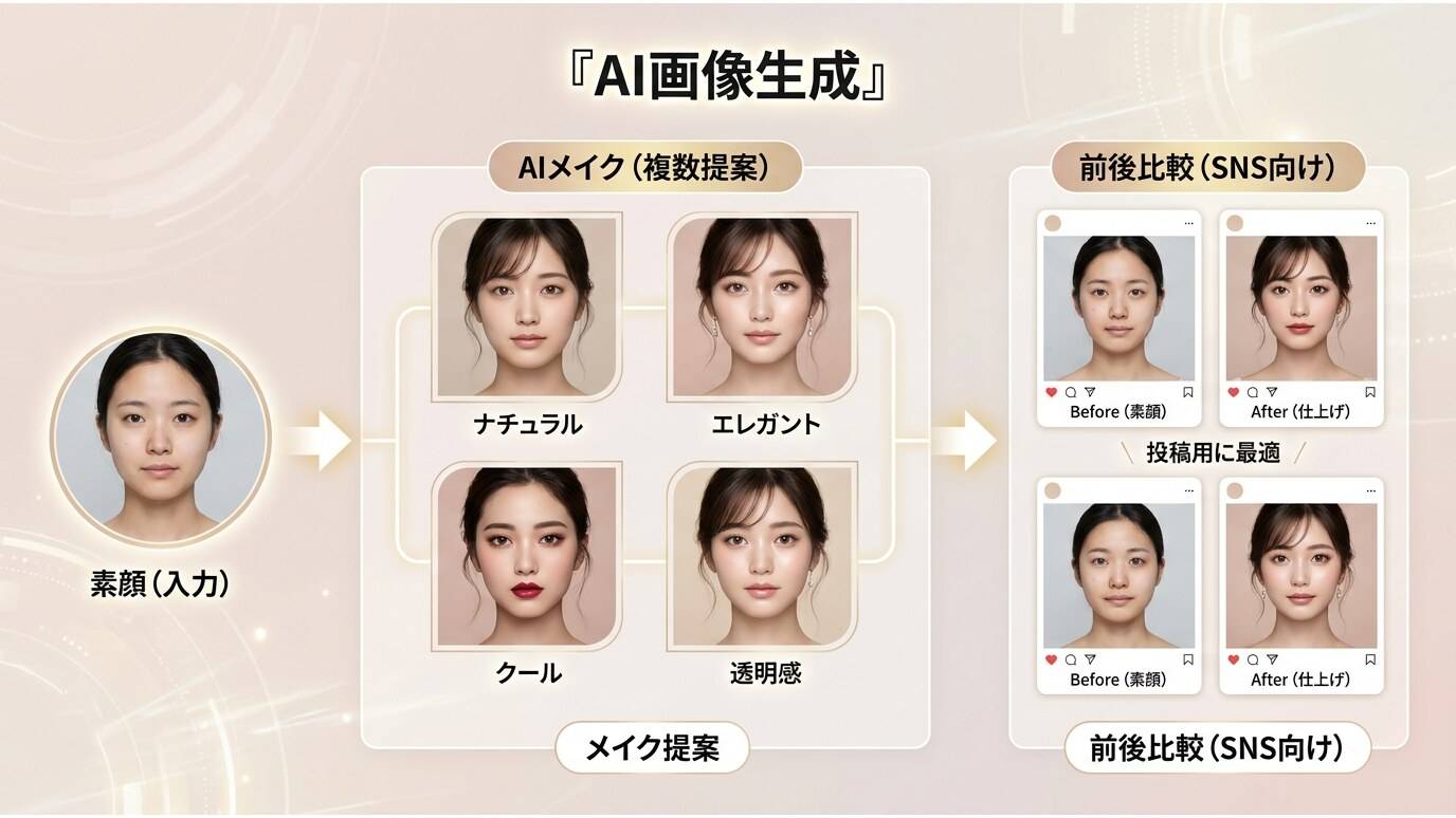 FilmoraのAI画像生成でAIメイク比較画像を作成