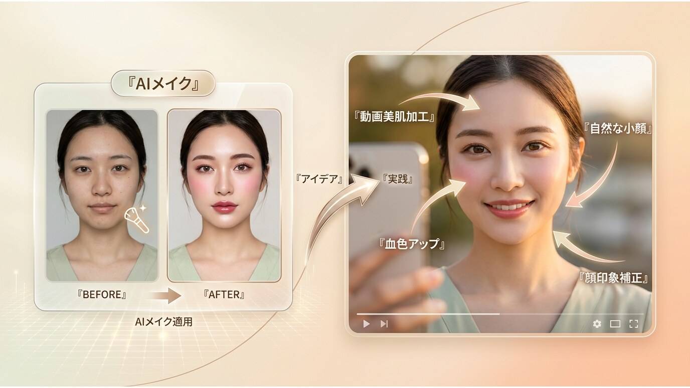 Filmoraの動画美肌加工でAIメイクの雰囲気を動画向けに整える