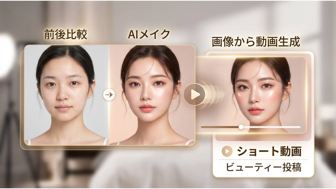 Filmoraの画像から動画生成でAIメイク比較を動画化