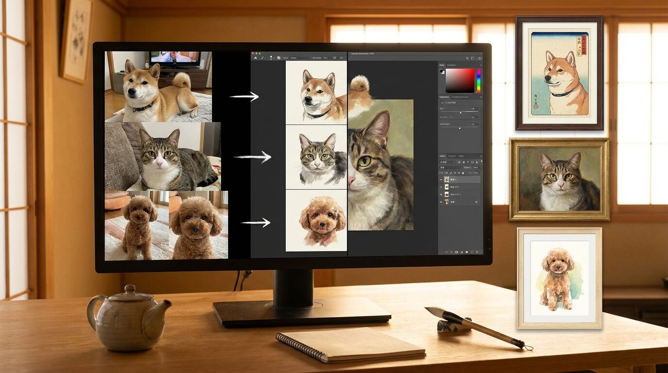 FilmoraのGPT Image 2でAIペットポートレートを生成するイメージ