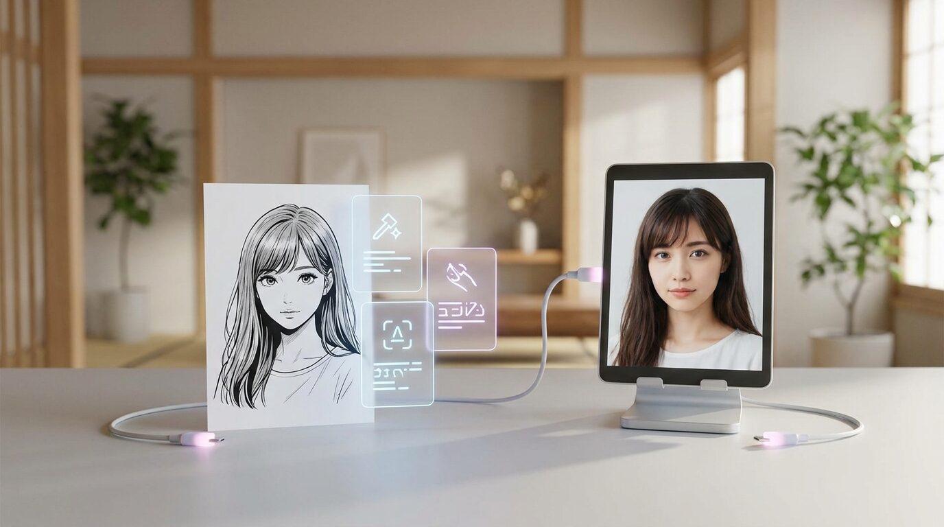 FilmoraのAI画像からプロンプト生成で自分の姿をAI実写化する指示を整理するイメージ