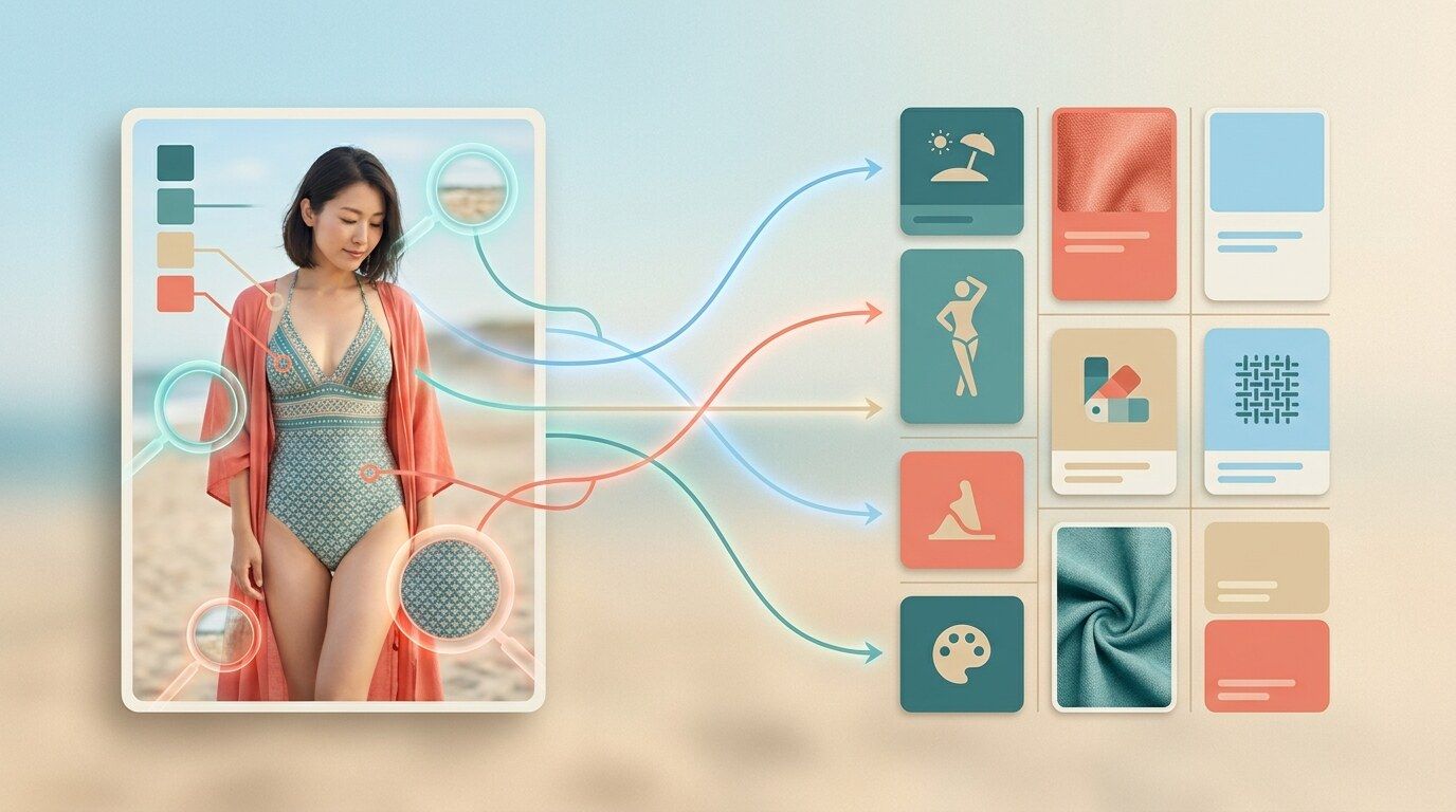 FilmoraのAI画像からプロンプト生成で水着画像の指示を作るイメージ