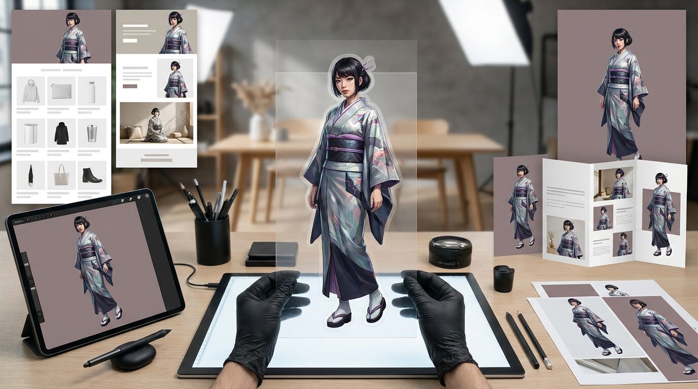 FilmoraのAIスマートカットアウトでAIバーチャルモデル写真をバナーやEC素材へ載せ替える