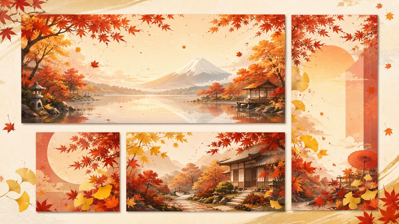 FilmoraのAI画像生成で秋背景を用途別に作るイメージ