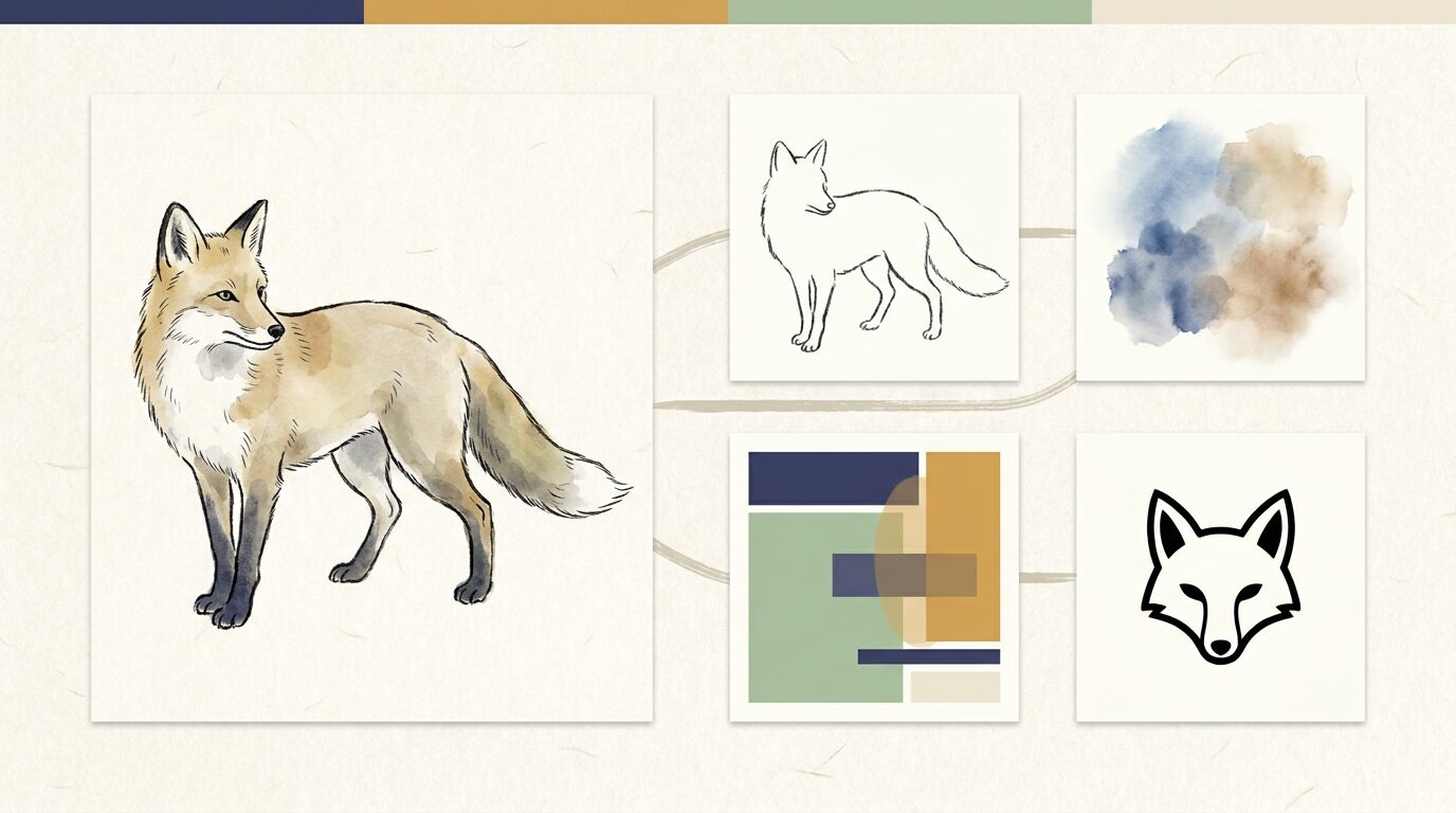 FilmoraのAI画像からプロンプト生成で動物 イラストを展開するイメージ
