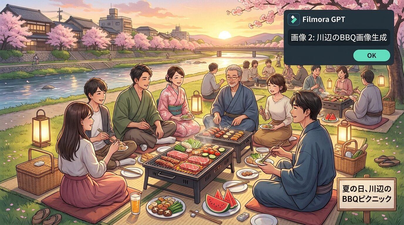 FilmoraのGPT Image 2でバーベキューイラストを生成