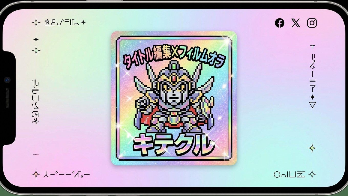 Filmoraのテキスト編集でビックリマン風シールのロゴを追加するイメージ