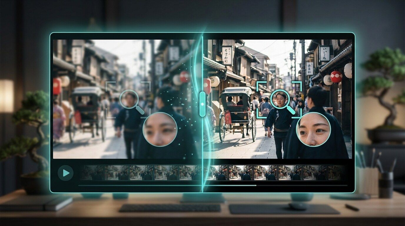 FilmoraのAI動画補正でピンボケを自然に補正するイメージ