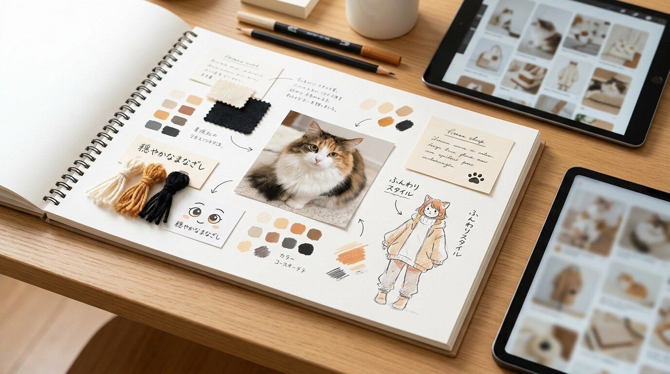 FilmoraのAI画像からプロンプト生成で猫の特徴を擬人化プロンプトへ変換するイメージ