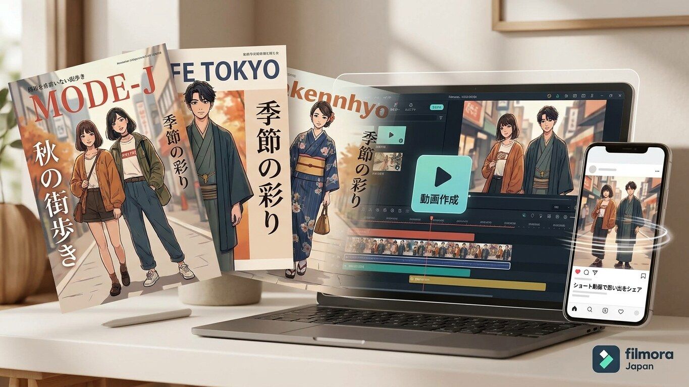 FilmoraのAI画像から動画生成でChatGPT雑誌風の多スタイル画像を動画にする