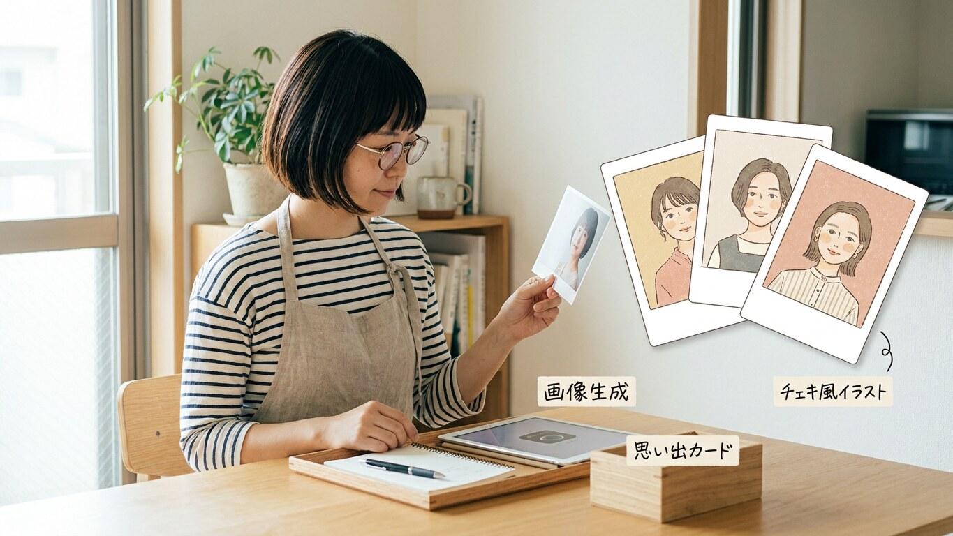 FilmoraのAI画像生成でチェキ風イラストを作成