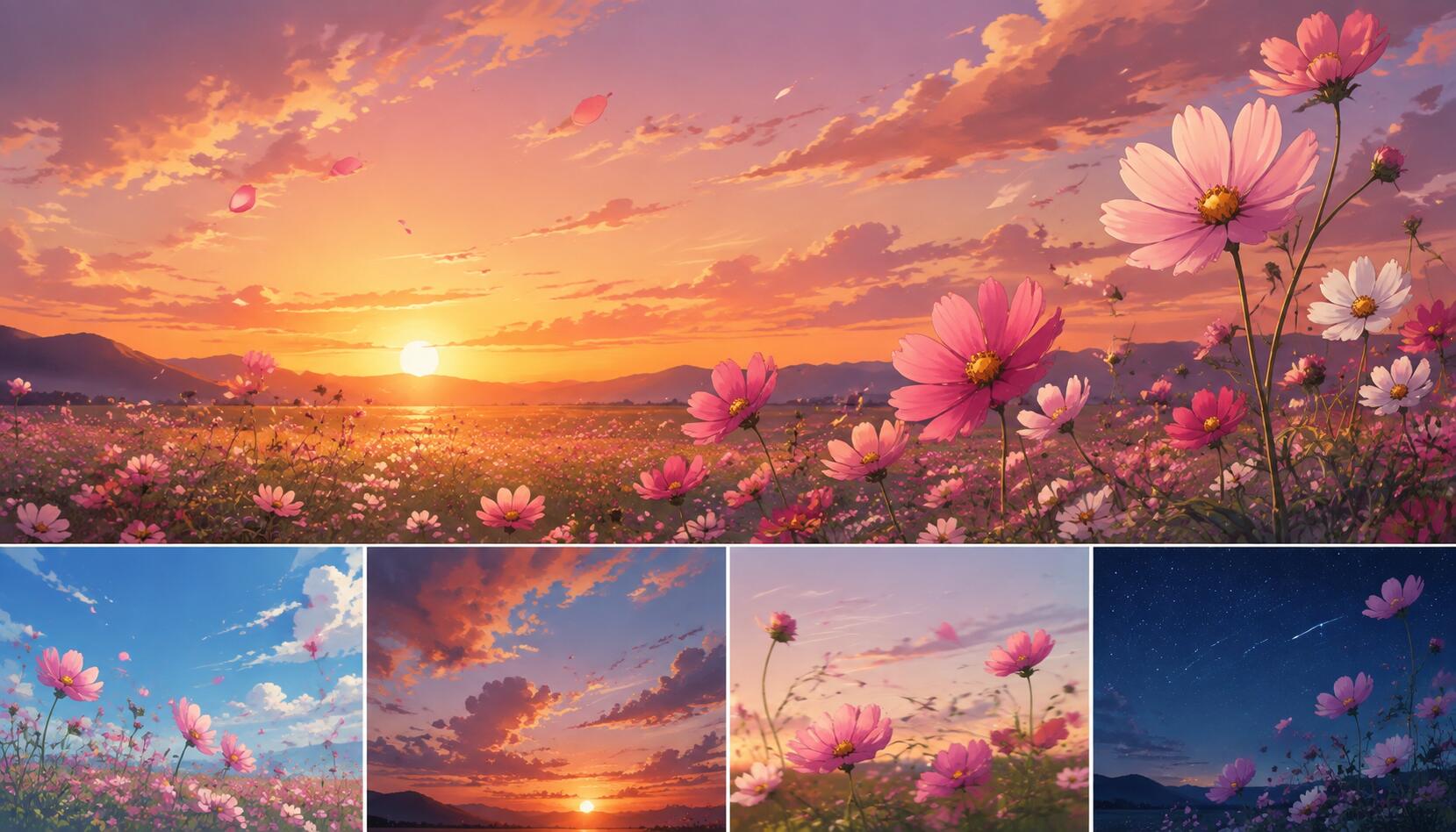 FilmoraのAI画像から動画生成でコスモスイラストを動かすイメージ