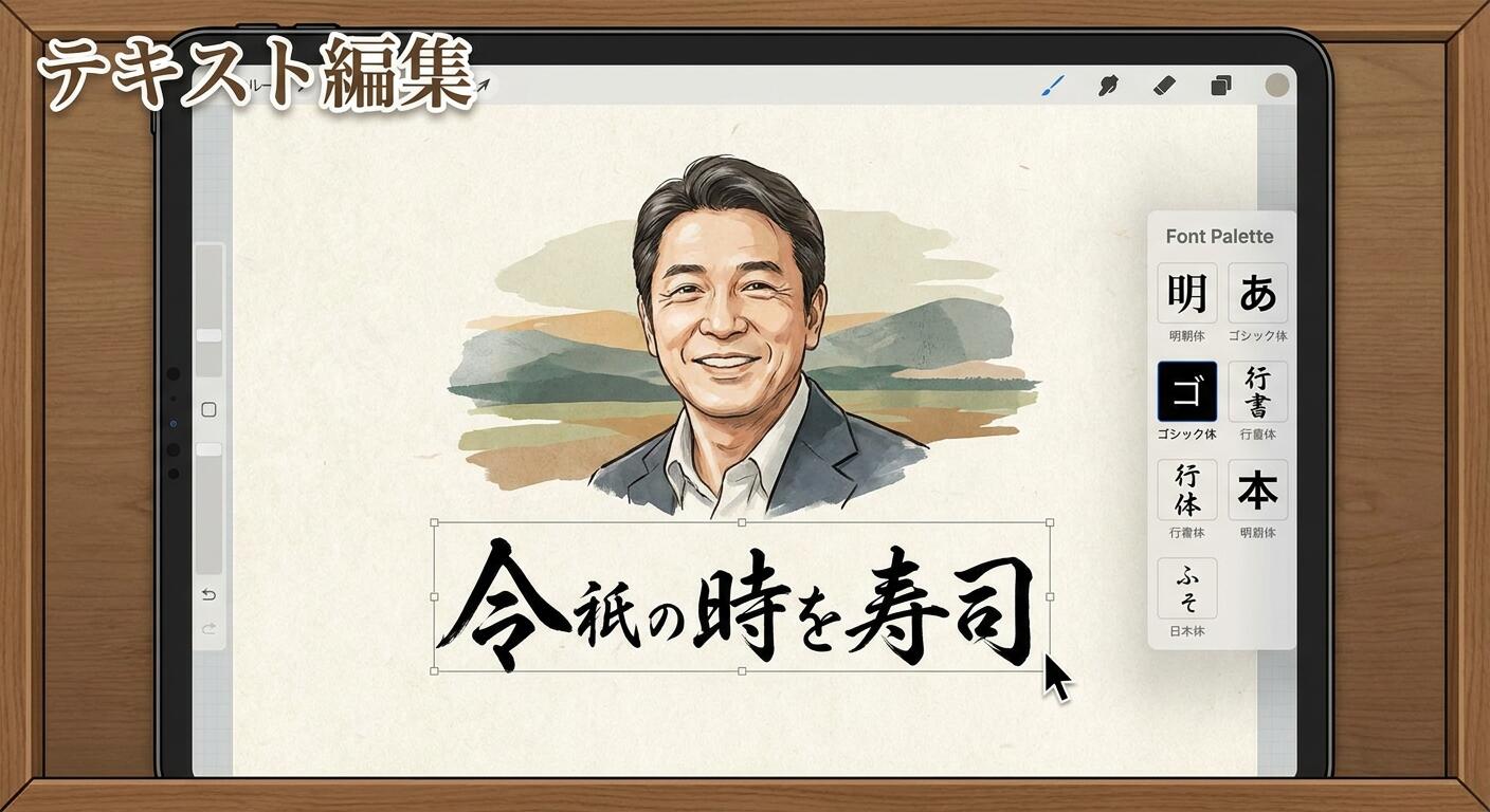 Filmoraのテキスト編集で父の日似顔絵にメッセージを追加するイメージ