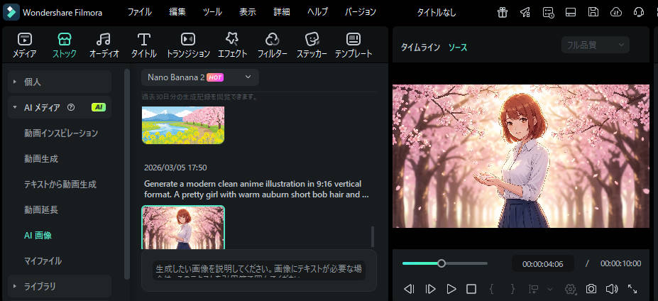 Filmora 花見イラスト生成 - かわいい桜・満開の桜・桜吹雪を一瞬で作成
