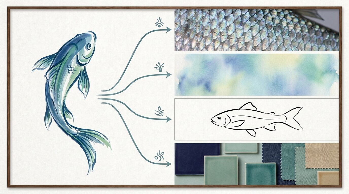 FilmoraのAI画像からプロンプト生成で魚イラストを展開するイメージ