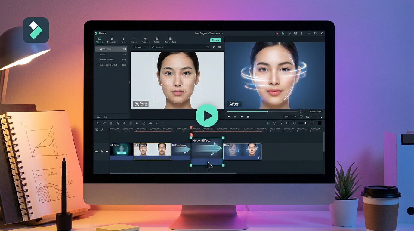 FilmoraのAI画像から動画生成で顔診断を動画化